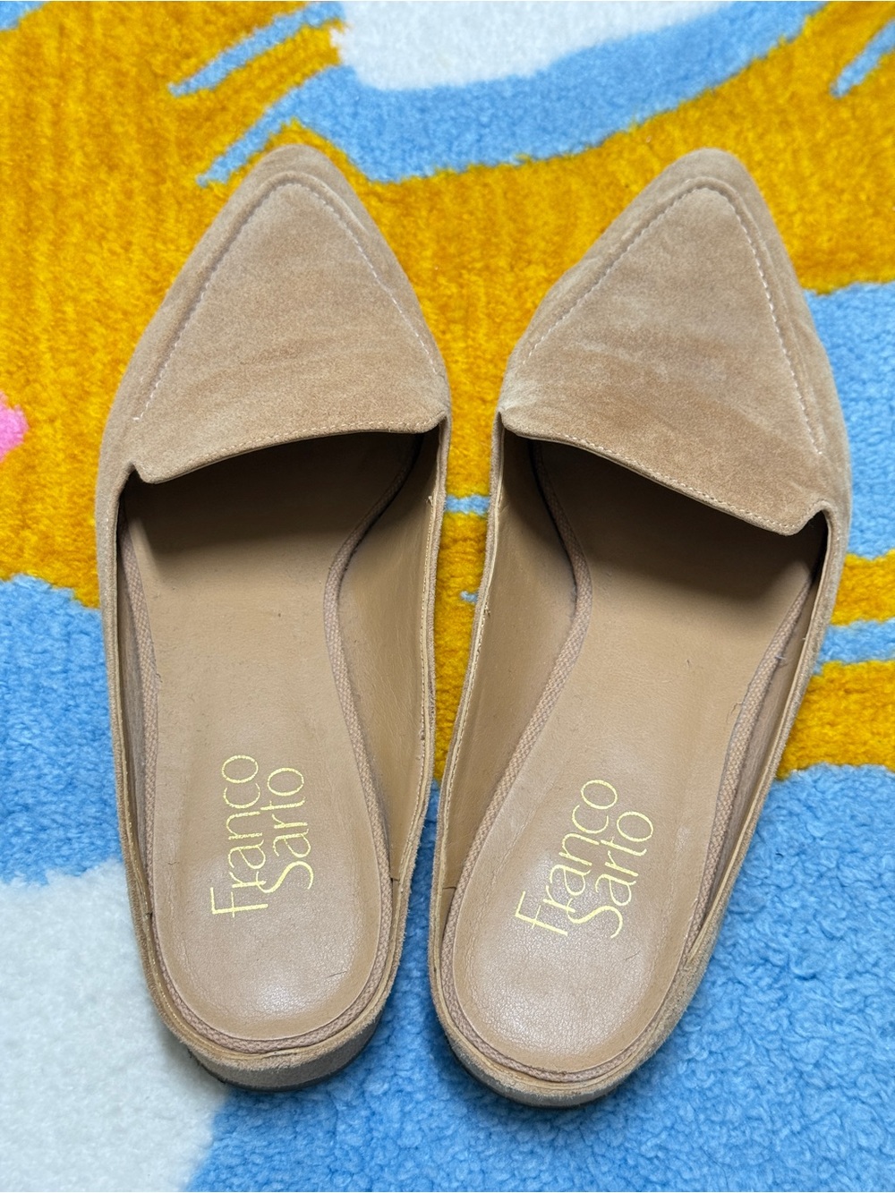 Franco Sarto Tan Suede Pointed Toe Mules